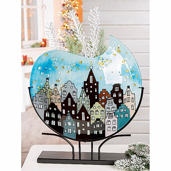 Casablanca by Gilde Dekovase "Stadtlichter Hausmotiv", Glasvase blau, BxH: günstig online kaufen