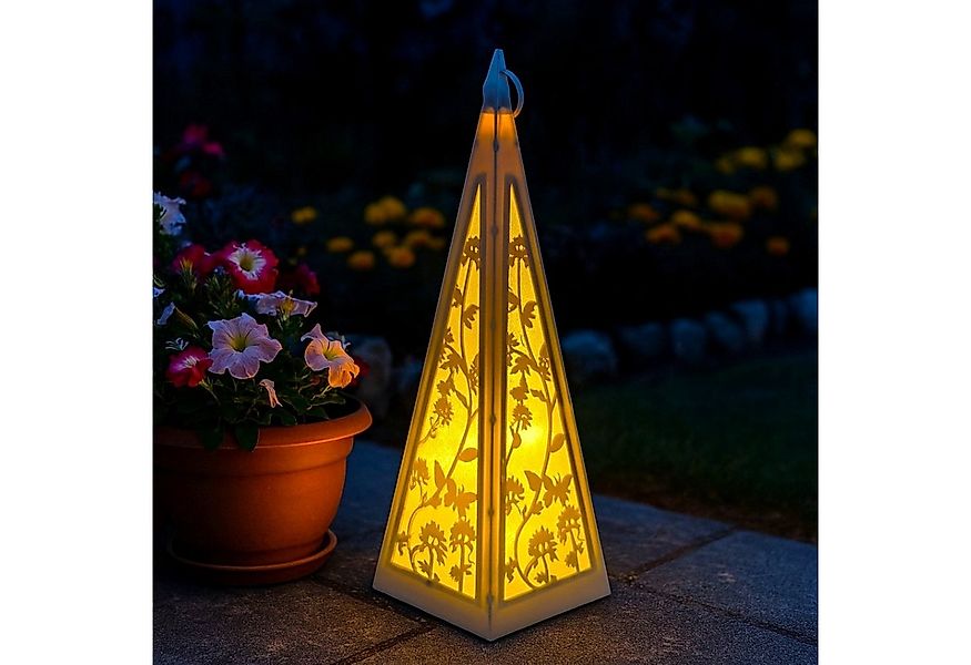 Online-Fuchs LED Laterne Pyramide mit Schmetterlingen & Blumen für draußen günstig online kaufen
