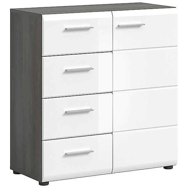 Inn.Furn Kommode Weiß Hochglanz Grau 80 cm mit Schubkästen Rumba günstig online kaufen