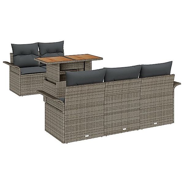 vidaXL Loungesofa 6-tlg. Garten-Sofagarnitur mit Kissen Grau Poly Rattan, 6 günstig online kaufen