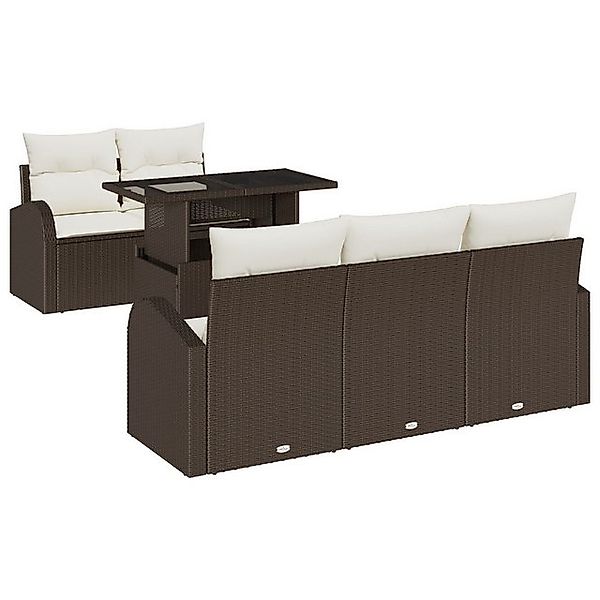 vidaXL Loungesofa 6-tlg. Garten-Sofagarnitur mit Kissen Braun Poly Rattan, günstig online kaufen
