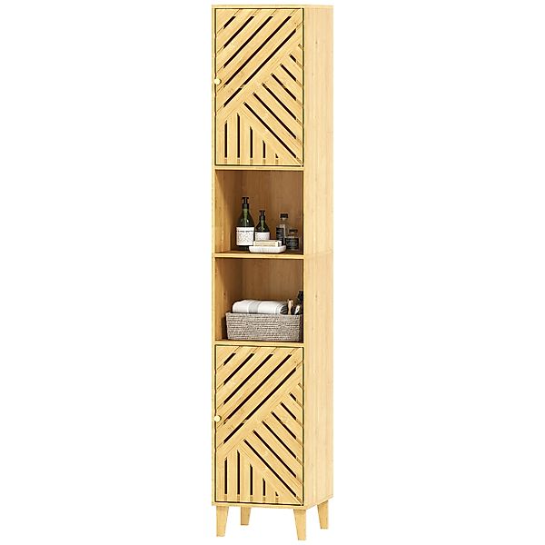 HOMCOM Hochschrank Badezimmer, Aufbewahrungsschrank Säule, Bambus Türen und günstig online kaufen