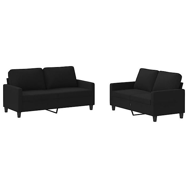 vidaXL Sofa, 2-tlg. Sofagarnitur mit Kissen Schwarz Stoff günstig online kaufen