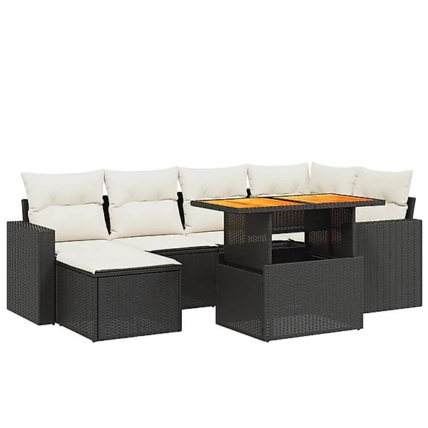 vidaXL 7-Tlg Garten-Sofagarnitur mit Kissen Schwarz Poly Rattan 3275590 günstig online kaufen