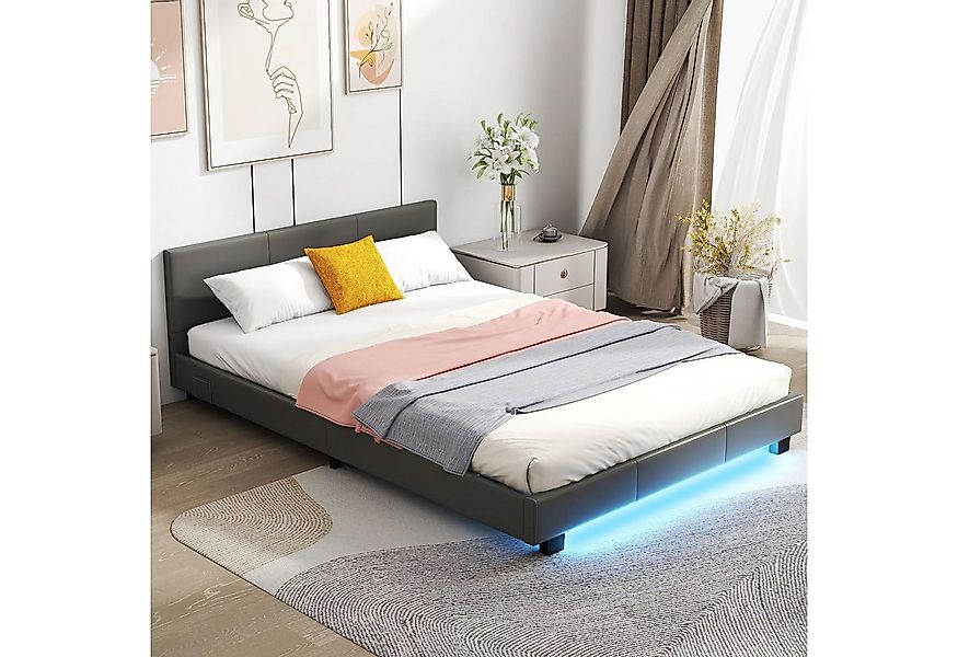 COSTWAY Bettgestell, Polsterbett mit LED Beleuchtung, 140x200cm günstig online kaufen