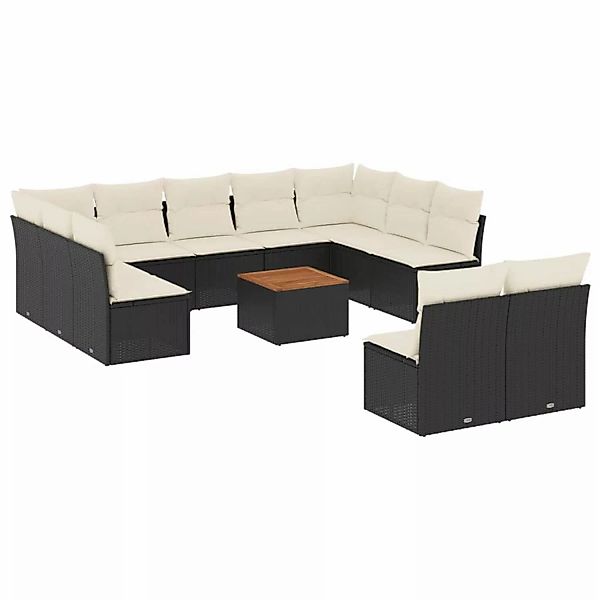 vidaXL 12-Tlg Garten-Sofagarnitur mit Kissen Schwarz Poly Rattan 3256217 günstig online kaufen