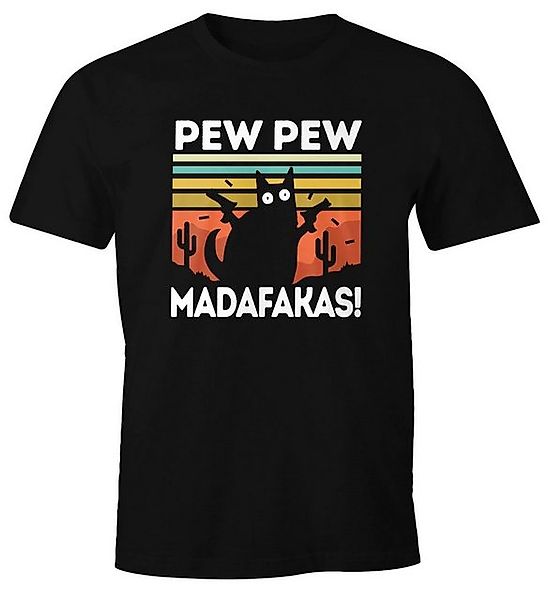 MoonWorks Print-Shirt Herren T-Shirt Pew Pew Madafakas! schwarze Katze Fun- günstig online kaufen