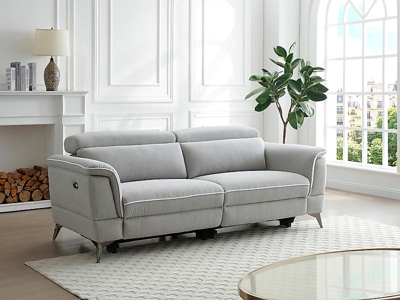 Relaxsofa elektrisch 3-Sitzer - Stoff - Grau - MACARI günstig online kaufen