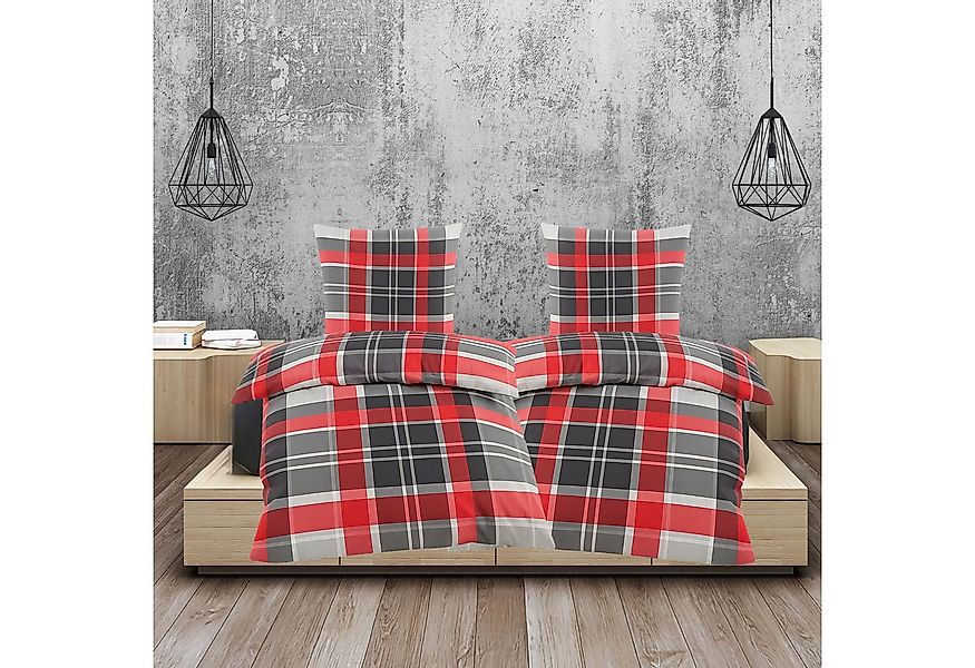 Casa Colori Bettwäsche Seersucker Bettwäsche 135x200 Reißverschluss Rot Gra günstig online kaufen