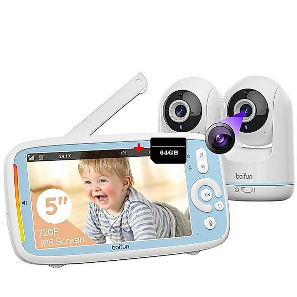 Boifun Video-Babyphone Babyphone mit 2 Stück Kamera 5 Zoll Baby Monitor 720 günstig online kaufen