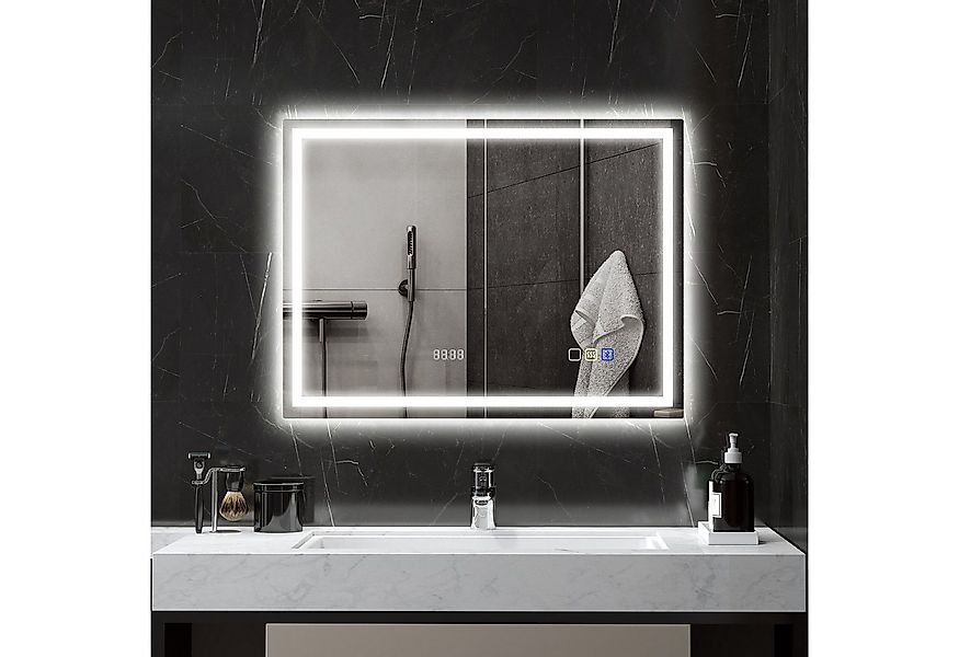 HOMCOM Badspiegel mit Bluetooth-Musikfunktion Memory-Funktion Uhr 3 Lichtfa günstig online kaufen