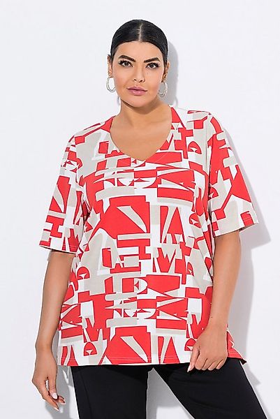 Ulla Popken T-Shirt T-Shirt Buchstaben A-Linie V-Ausschnitt Halbarm günstig online kaufen