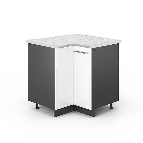 Vicco Eckunterschrank Fame-Line Weiß Hochglanz/Anthrazit 81 cm AP Marmor günstig online kaufen
