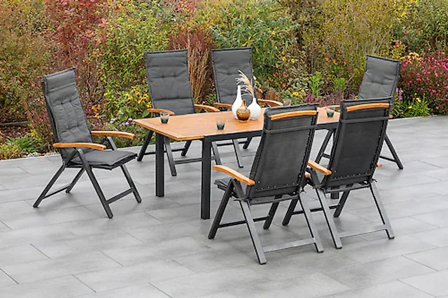 MERXX Garten-Essgruppe »Tilos« 7 Stk. tlg. 6 Klappsessel mit ausziehbarem T günstig online kaufen