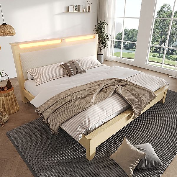 Ulife Holzbett Doppelbett mit Stauraum-Kopfteil und günstig online kaufen