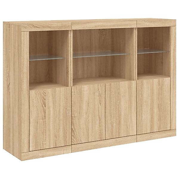 vidaXL Sideboards mit LED-Leuchten 3 Stk Sonoma-Eiche Holzwerkstoff 3209109 günstig online kaufen