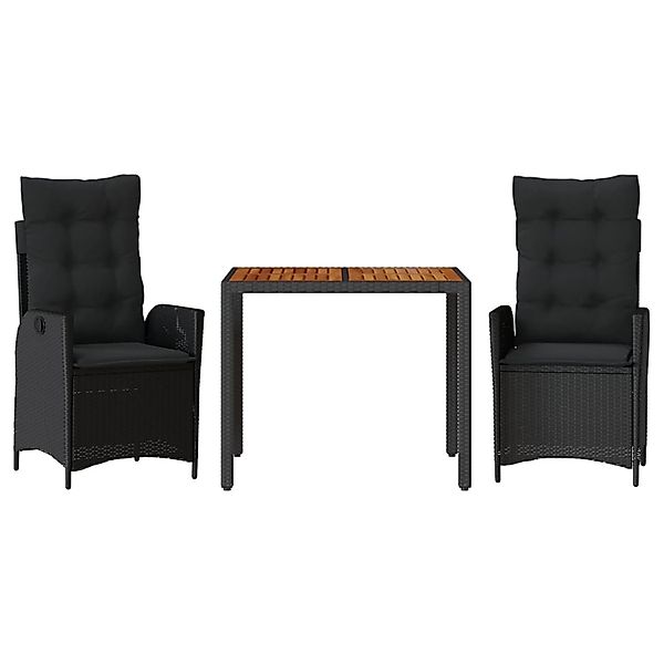 vidaXL 3-Tlg Garten-Essgruppe mit Kissen Schwarz Poly Rattan 3213094 günstig online kaufen