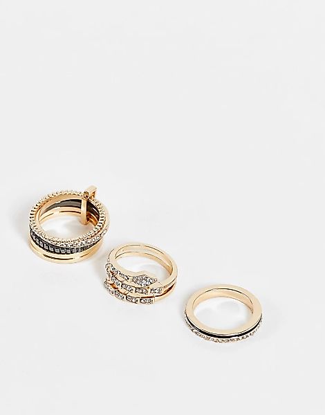 ALDO – Acoindra – Verzierte Ringe im Multipack in Schwarz und Gold-Goldfarb günstig online kaufen