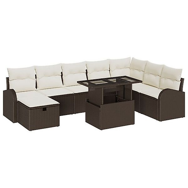 vidaXL Loungesofa 9-teiliges Garten Sofa Set mit Kissen Braun Poly Rattan, günstig online kaufen