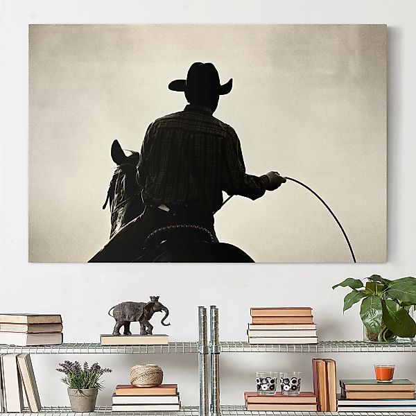 Leinwandbild - Querformat Riding Cowboy günstig online kaufen