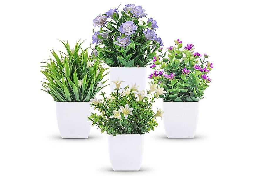Kunstpflanze 4 künstliche Pflanzen mit Topf, kleine künstliche Pflanzen-Dek günstig online kaufen