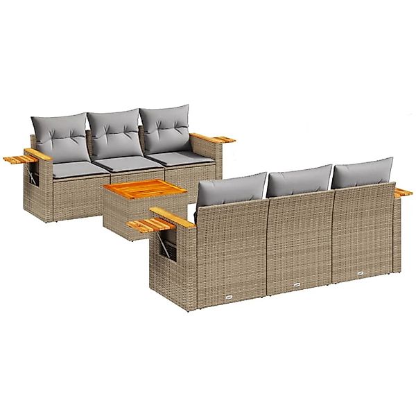 vidaXL 7-Tlg Garten-Sofagarnitur mit Kissen Beige Poly Rattan 3259035 günstig online kaufen
