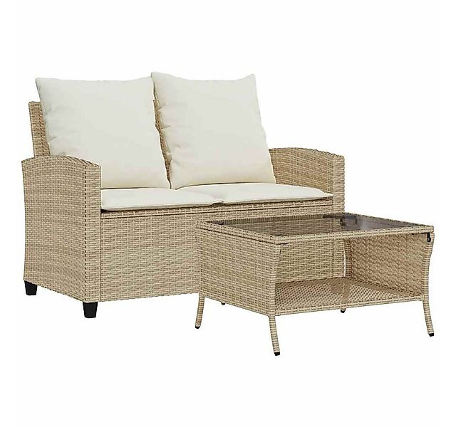 vidaXL Loungesofa Gartensofa 2-Sitzer mit Kissen & Tisch Beige Poly Rattan, günstig online kaufen