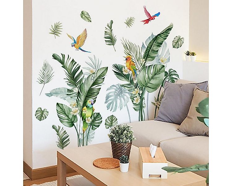 FOUORTUNATE-BEE Wandtattoo Wandtattoo Tropische Blätter & Vögel Grün für Wo günstig online kaufen