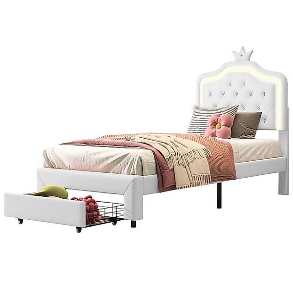 FUROKOY Einzelbett Polsterbett Kinderbett 90x200cm (1-tlg), mit LED und Höh günstig online kaufen