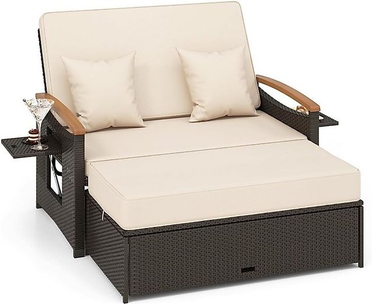 KOMFOTTEU Big-Sofa 3 in1 Rattan Sofabett, mit klappbare Seitenablage günstig online kaufen