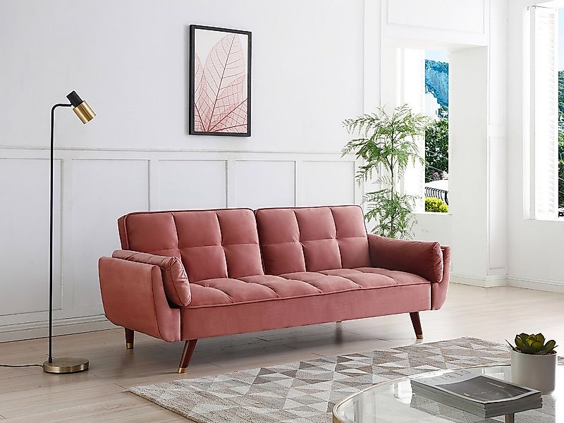 Klappsofa 3-Sitzer mit Schlaffunktion - Samt - Rosa - GULCAN günstig online kaufen