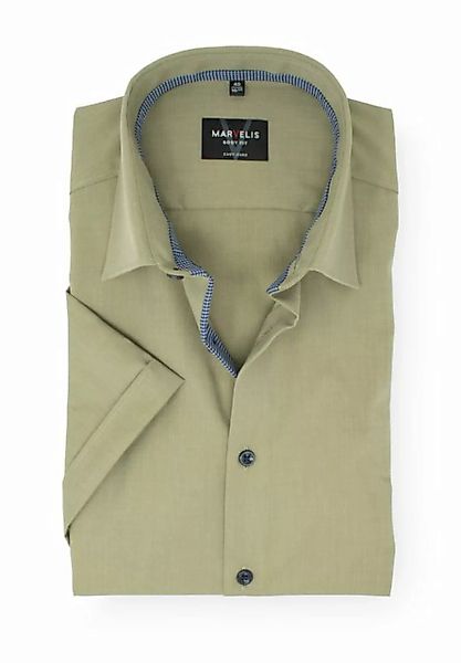 MARVELIS Kurzarmhemd Kurzarmhemd - Body Fit - Einfarbig - Olive günstig online kaufen