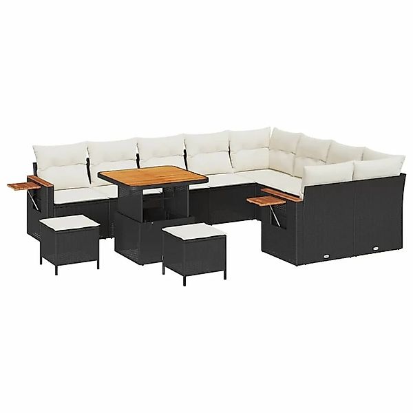vidaXL Gartensofa-Set mit Kissen 13 Stk Schwarz und Creme Poly-Rattan 33651 günstig online kaufen