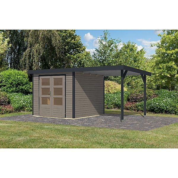 Karibu Gartenhaus Ernesto 3,5D Anbaudach Wassergrau/Anthrazit 209 x 238 x 2 günstig online kaufen