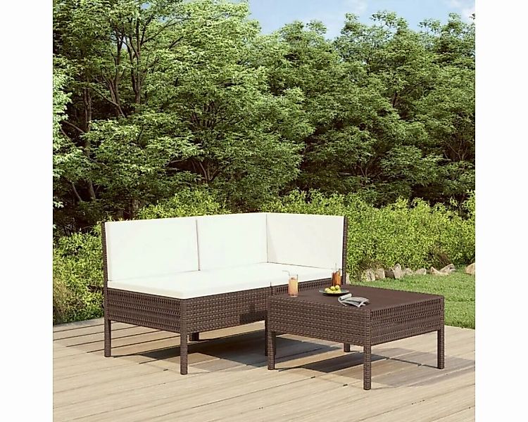 DOTMALL Big-Sofa 3-tlg. Garten Lounge Set mit Auflagen Polyrattan Braun günstig online kaufen