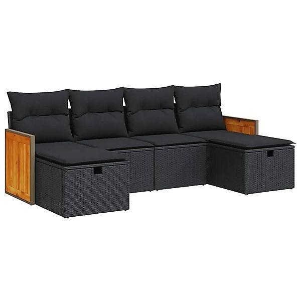 vidaXL 6-Tlg Garten-Sofagarnitur mit Kissen Schwarz Poly Rattan 3326052 günstig online kaufen