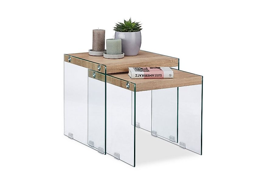 relaxdays Satztisch 2er Set Holz+Glas günstig online kaufen