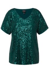 Ulla Popken T-Shirt Pailletten-Shirt Oversized V-Ausschnitt günstig online kaufen