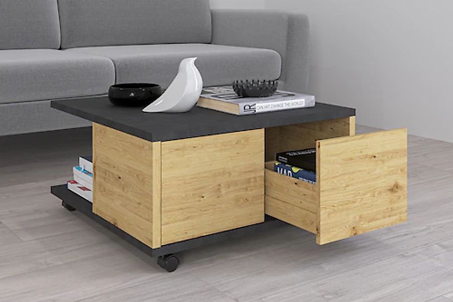 FMD Couchtisch »Twin« Schubladen als Push-to-open, viel Staur., mit Rollen, günstig online kaufen