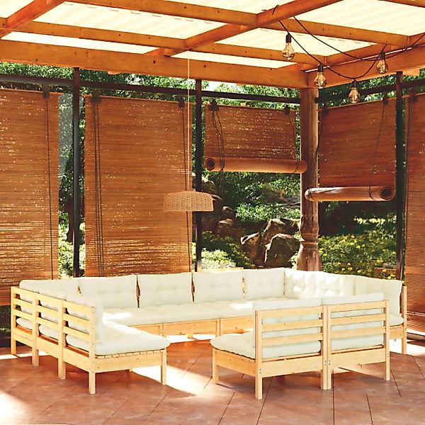11-tlg. Garten-lounge-set Mit Creme Kissen Massivholz Kiefer günstig online kaufen