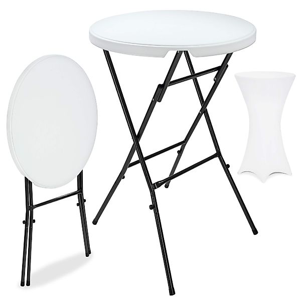 Stehtisch Weiß Ø72cm + Stehtischhusse Weiß Ø70cm günstig online kaufen