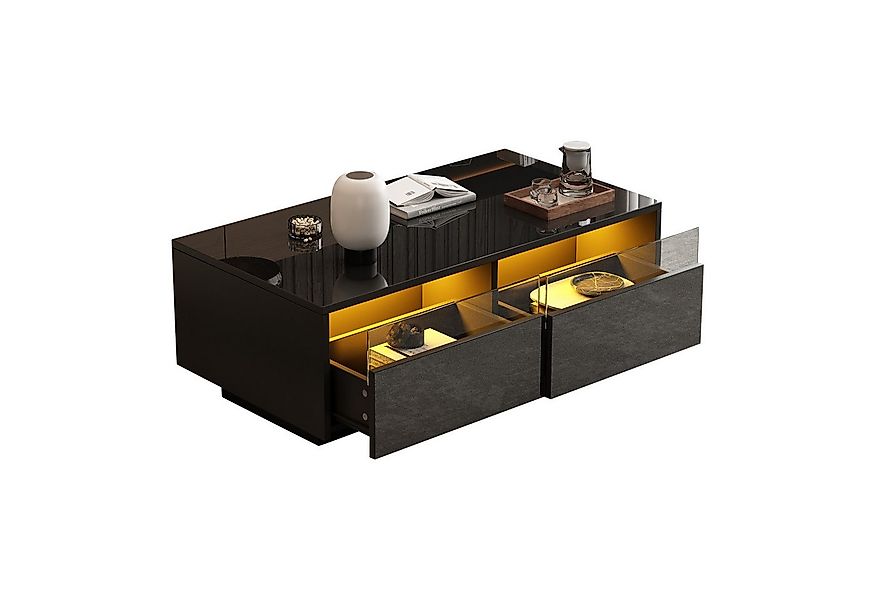 Merax Couchtisch hochglanz Beistelltisch mit LED-Beleuchtung und gehärtetem günstig online kaufen