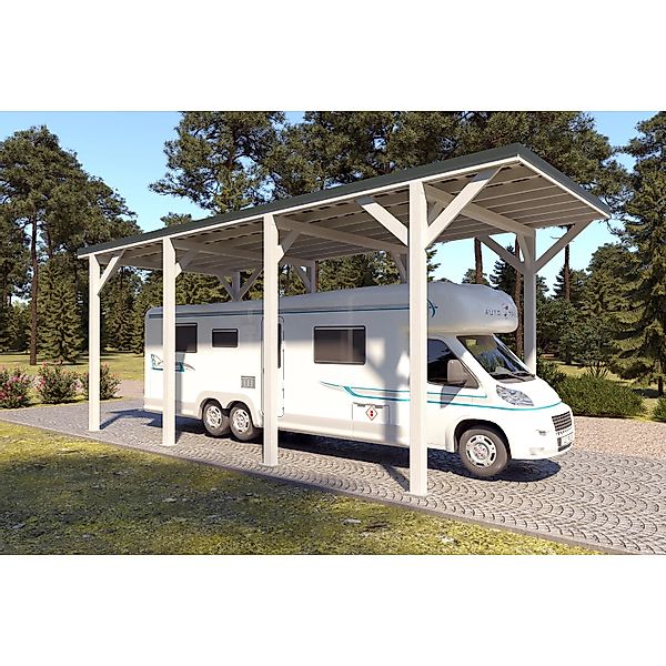 Holzbrüder Camping-Carport Ralf 32m²Reinweiß-Dornengrün günstig online kaufen