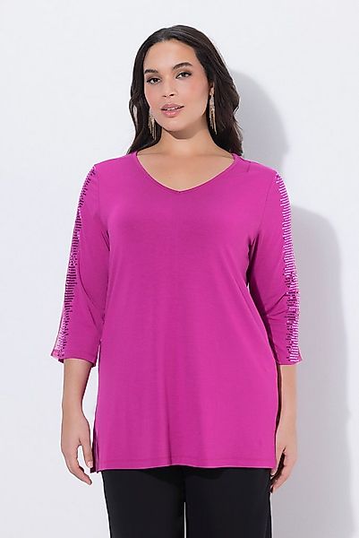 Ulla Popken Longshirt Longshirt Mesh-Einsatz Pailletten V-Ausschnitt günstig online kaufen