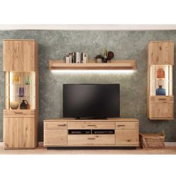 Wohnwand in Balkeneiche Bianco furniert 285 cm breit (vierteilig) günstig online kaufen