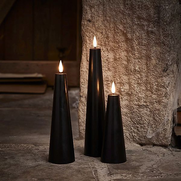 TruGlow® LED Kerzen Echtwachs Trio Kegelform schwarz günstig online kaufen