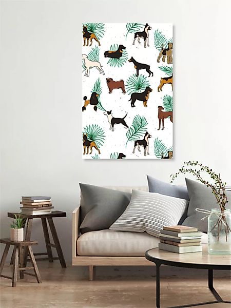 Poster / Leinwandbild - Miracles With Paws, Tropical Cute Quirky Dog Pets I günstig online kaufen