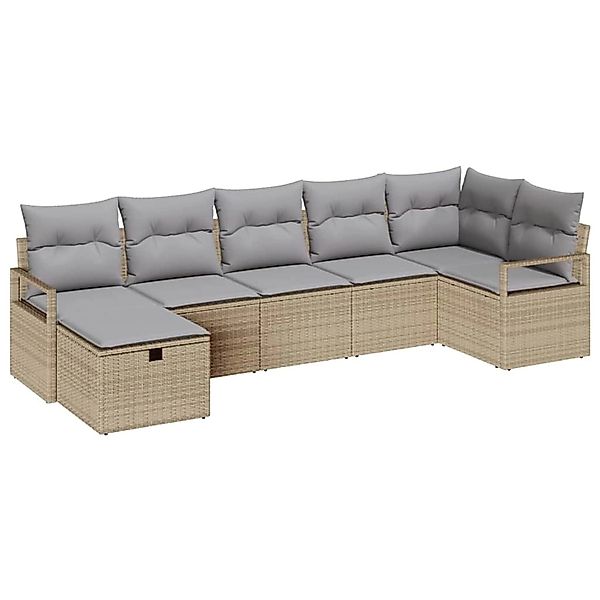 vidaXL 7-Tlg Garten-Sofagarnitur mit Kissen Beige Poly Rattan 3360531 günstig online kaufen