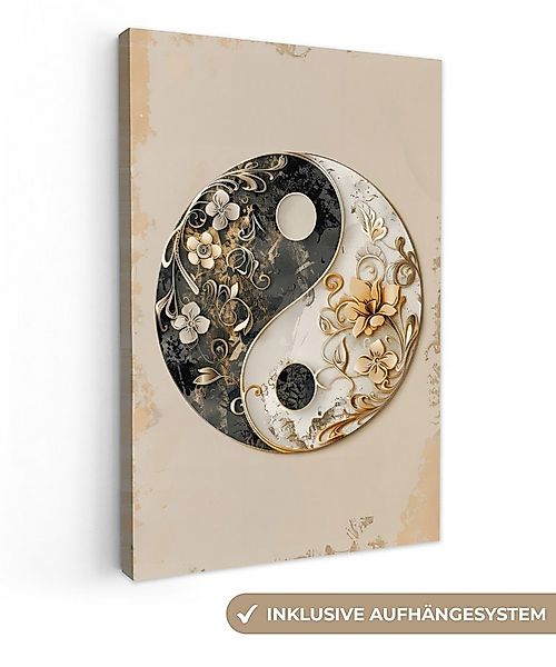 OneMillionCanvasses® Leinwandbild Yin Yang - Blumen - Schwarz - Weiß - Vint günstig online kaufen