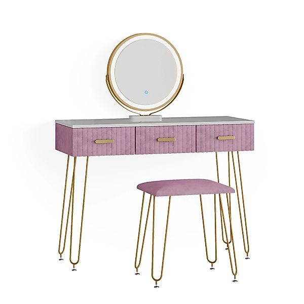 Vicco Schminktisch Layla Rosa 100 cm mit LED Beleuchtung und Hocker günstig online kaufen
